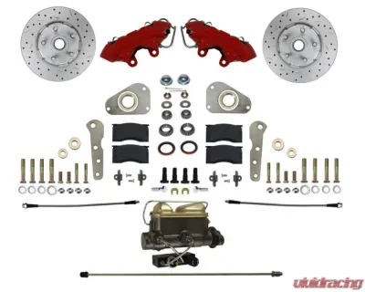 Leed Brakes Power Front Kit w/ Drilled Rotors & Red Powder Coated Calipers Ford Victoria 1960 - RFC0025-405PX