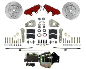 Leed Brakes Dual Diaphragm Power Front Kit w/ Drilled Rotors & Red Powder Coated Calipers Ford Victoria 1958-1960
