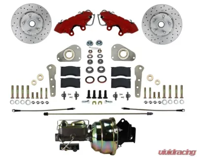 Leed Brakes Dual Diaphragm Power Front Kit w/ Drilled Rotors & Red Powder Coated Calipers Ford Victoria 1958-1960 - RFC0025-8307X