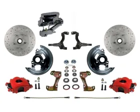 Leed Brakes Manual Front Disc Brake Kit Drilled & Slotted Rotors w/ Red Powder Coated Caliper Disc Drum Pontiac LeMans 1964-1972