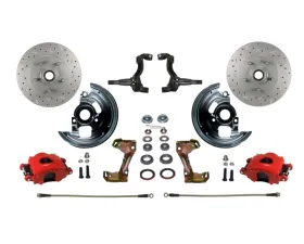 Leed Brakes Cross Drilled & Slotted Rotors w/ Red Powder Coated Calipers Pontiac Tempest 1964-1970