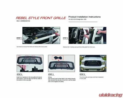 American Modified Rebel Style Front Grille W/Amber LED Lights Ram 1500 2013-2018 - AMDEBA00103