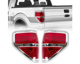 American Modified LED Tail Lights Chrome Housing w/Red Lens Ford F-150 2009-2014