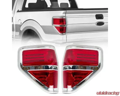 American Modified LED Tail Lights Chrome Housing w/Red Lens Ford F-150 2009-2014 - AMFMAC00201