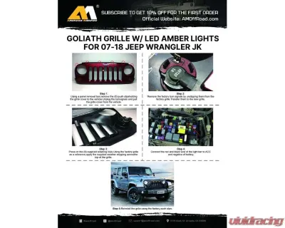 American Modified Goliath Grille With LED Amber LED Running Lights Jeep Wrangler JK 2007-2018 - AMJPAA00122