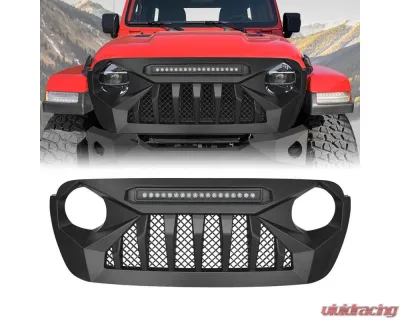 American Modified Demon Grille With LED Off-Road Lights Jeep Wrangler JL | Gladiator JT w/o TrailCam 2018-2024 - AMJPCA00102