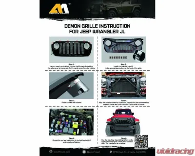 American Modified Demon Grille With LED Off-Road Lights Jeep Wrangler JL | Gladiator JT w/o TrailCam 2018-2024 - AMJPCA00102