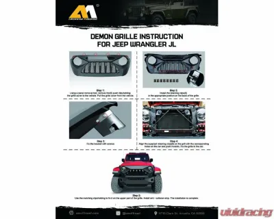 American Modified Demon Grille Matte Black Jeep Wrangler JL | Gladiator JT w/o TrailCam 2018-2024 - AMJPCA00109