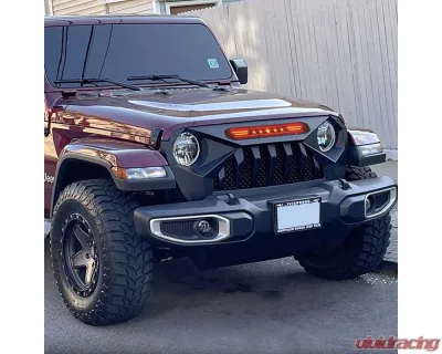 American Modified Demon Grille With Red 5 Star LED Lights Bar Jeep Wrangler JL | Gladiator JT w/o TrailCam 2018-2024 - AMJPCA00110