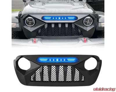 American Modified Demon Grille With Blue 5 Star Lights Bar Jeep Wrangler JL | Gladiator JT w/o TrailCam 2018-2024 - AMJPCA00112