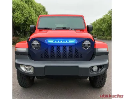American Modified Demon Grille With Blue 5 Star Lights Bar Jeep Wrangler JL | Gladiator JT w/o TrailCam 2018-2024 - AMJPCA00112