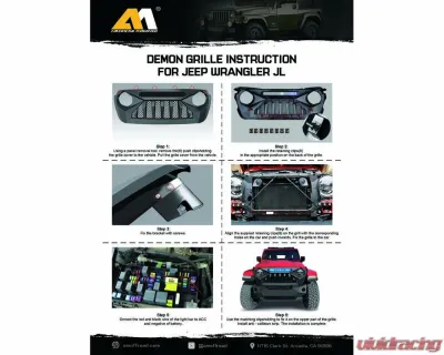 American Modified Demon Grille With Blue 5 Star Lights Bar Jeep Wrangler JL | Gladiator JT w/o TrailCam 2018-2024 - AMJPCA00112