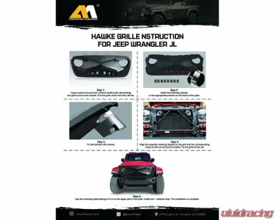 American Modified Hawke Grille Matte Black Jeep Wrangler JL | Gladiator JT w/o TrailCam 2018-2024 - AMJPCA00114