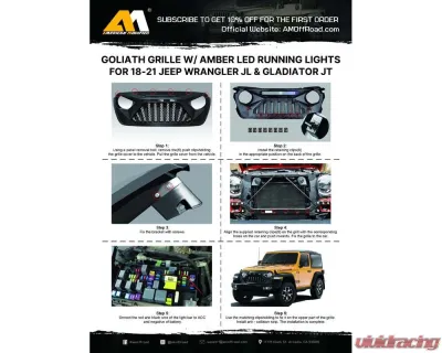 American Modified Goliath Grille With LED Amber Lights Matte Black Jeep Wrangler JL | Gladiator JT 2018-2024 - AMJPCA00115