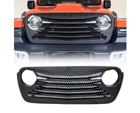 American Modified Tomahawke Grille With LED Eyebrow Light-Matte Black Jeep Wrangler JL | Gladiator JT w/o TrailCam 2018-2024