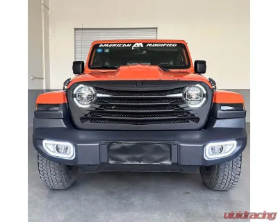 American Modified Tomahawke Grille With LED Eyebrow Light-Matte Black Jeep Wrangler JL | Gladiator JT w/o TrailCam 2018-2024 - AMJPCA00119