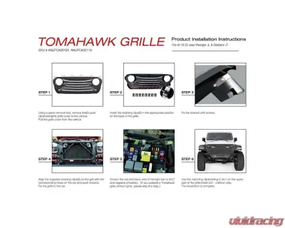 American Modified Tomahawke Grille With LED Eyebrow Light-Matte Black Jeep Wrangler JL | Gladiator JT w/o TrailCam 2018-2024 - AMJPCA00119