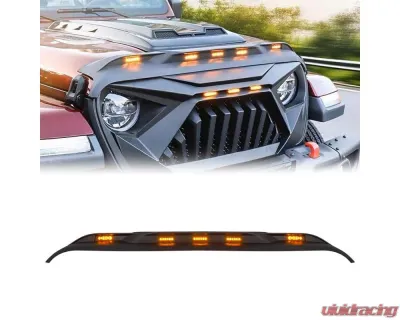 American Modified Front Hood Protector Stone Guard w/Amber LED Lights Jeep Wrangler JL | Gladiator JT 2018-2024 - AMJPCA00204