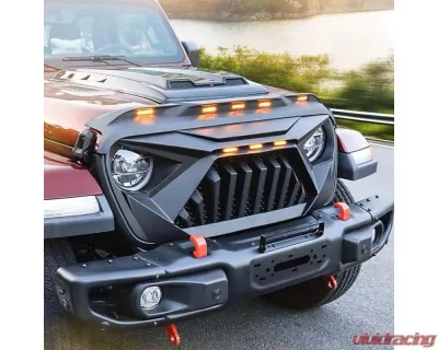 American Modified Front Hood Protector Stone Guard w/Amber LED Lights Jeep Wrangler JL | Gladiator JT 2018-2024 - AMJPCA00204