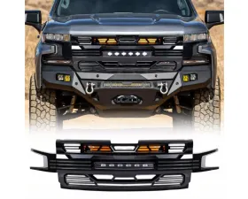 American Modified Armor Glossy Black Grille with Off-Road Lights Chevrolet Silverado 1500 2019-2021