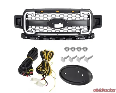 American Modified Mesh Grille with Amber Lights | DRL & Turn Signal Lights & Emblem Base Ford F-150 2018-2020 - AMFMAA00157