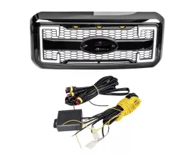 American Modified Raptor Style Mesh Grille with Amber Lights | DRL & Turn Signal Lights & Emblem Base Ford F-250 | 350 Super Duty 2011-2016