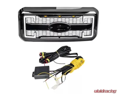 American Modified Raptor Style Mesh Grille with Amber Lights | DRL & Turn Signal Lights & Emblem Base Ford F-250 | 350 Super Duty 2011-2016 - AMFMFA00131
