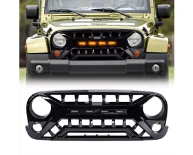 American Modified Armor Glossy Black Grille with Amber Lights Jeep Wrangler JK 2007-2018