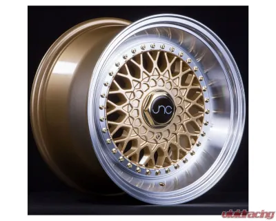 JNC JNC004S Wheel 17x8.5 5x100|5x114.3 15mm Gold w/ Machined Lip & Gold Rivets - 20222034246