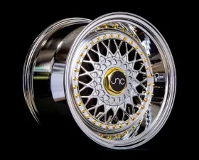 JNC JNC004S Wheel 15x8 4x100|4x114.3 20mm Platinum w/ Gold Rivets