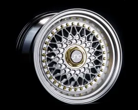 JNC JNC004S Wheel 18x9.5 5x100|5x114.3 30mm Silver w/ Machined Lip & Gold Rivets