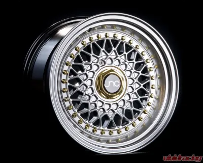 JNC JNC004S Wheel 17x8.5 4x100|4x114.3 15mm Silver w/ Machined Lip & Gold Rivets - 27340381830