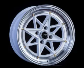 JNC JNC025 Wheel 15x8 4x100 25mm White w/ Machined Face & Gold Rivets