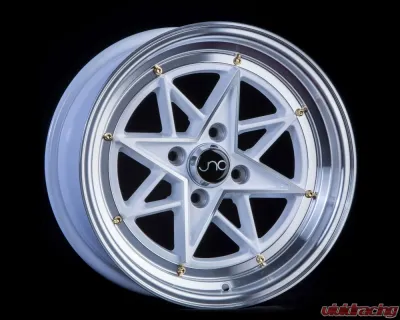 JNC JNC025 Wheel 15x8 4x100 25mm White w/ Machined Face & Gold Rivets - 18515387206