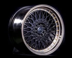 JNC JNC031 Wheel 17x9 4x100|4x114.3 30mm Black w/ Machined Tinted Bronze Lip & Gold Rivets