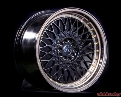 JNC JNC031 Wheel 18x9.5 5x100 35mm Black w/ Machined Tinted Bronze Lip & Gold Rivets - 20989739073613