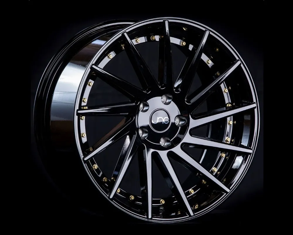 JNC JNC051 Wheel 18x9.5 5x114.3 35mm Gloss Black w/ Gold Rivets - 28105700835405