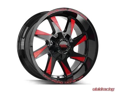 Off-Road Monster M80 Series Gloss Black w/ CNC Candy Red Tinted Clear Wheel 20x12 5x127 | 5x5 | 5x139.7 -44mm - M80012527N44GBMLR