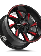 Off-Road Monster M80 Series Gloss Black w/ CNC Candy Red Tinted Clear Wheel 20x12 5x127 | 5x5 | 5x139.7 -44mm                                     - M80012527N44GBMLR - Image 2