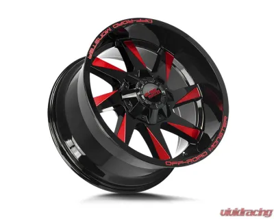 Off-Road Monster M80 Series Gloss Black w/ CNC Candy Red Tinted Clear Wheel 20x12 5x127 | 5x5 | 5x139.7 -44mm - M80012527N44GBMLR