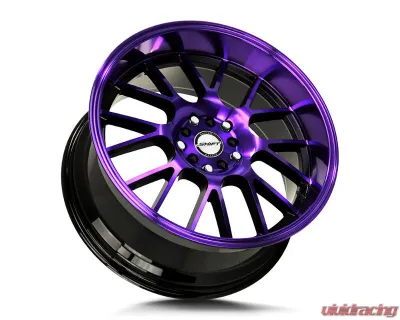 Strada Shift Crank Wheel 17x7.5 5x100 30mm Gloss Black Purple Machined Spoke Faces and Lip - H28750030GBMP