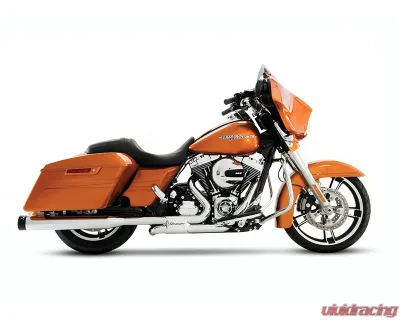 Rinehart Racing Chrome Slimline Duals System w/ 4.5" Chrome Slip-Ons & Black End Caps Harley Davidson Touring 2009-2016 - 100-1432