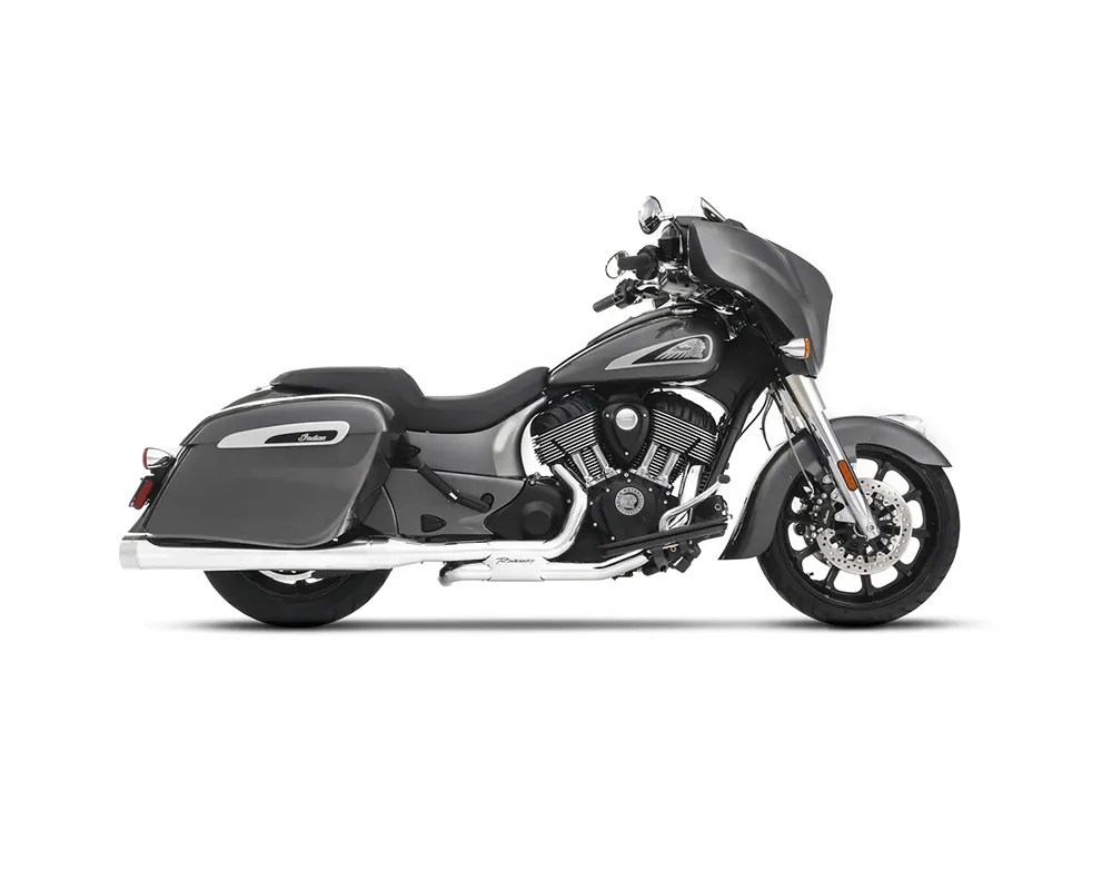 Rinehart Racing Chrome Slimline Duals Full System w /4" Chrome Slip-Ons Mufflers & Chrome End Caps Harley Davidson Indian TS116 2021+ - 100-1520C