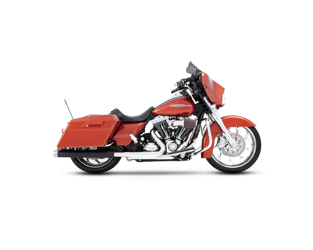 Rinehart Racing Black 3.5" Slip-On Mufflers w/ Chrome Merge End Caps Harley Davidson Touring 1995-2009 - 500-0101C-Merge
