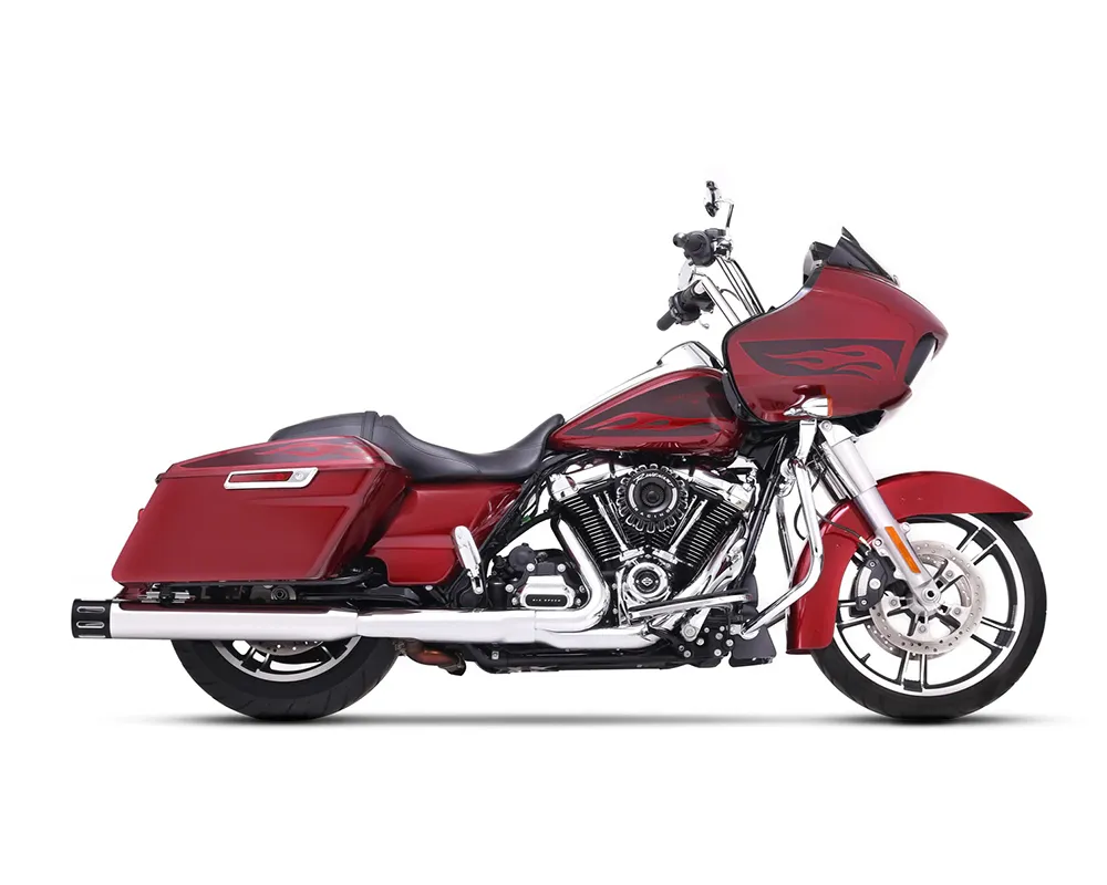Rinehart Racing Chrome 4" Slip-On Mufflers w/ Black Slot End Caps Harley Davidson Touring 1995+ - 500-0102-Slot