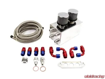 PLM Silver Power Driven Universal Oil Catch Can Kit Breather Tank - PLM-CATCH-CAN-BIG-6-SILVER