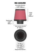 PLM K&N Blue Adjustable Size 3inch 3.5inch 4inch Universal Air Filter                                     - PLM-RG-1001-BL - Image 3