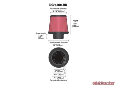 PLM K&N Blue Adjustable Size 3inch 3.5inch 4inch Universal Air Filter - PLM-RG-1001-BL
