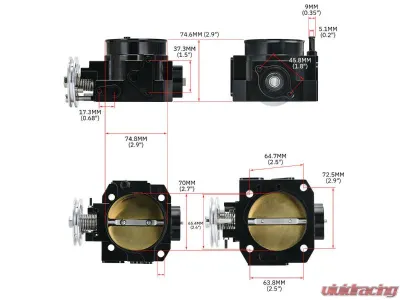 PLM Silver Power Driven K-Series Throttle Body K20 K24 - PLM-TB-70MM-K20-SIL