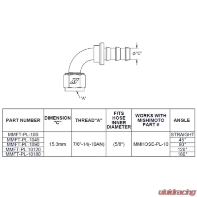 Mishimoto 10AN 120 Degree Push-Lock Fitting - MMFT-PL-10120